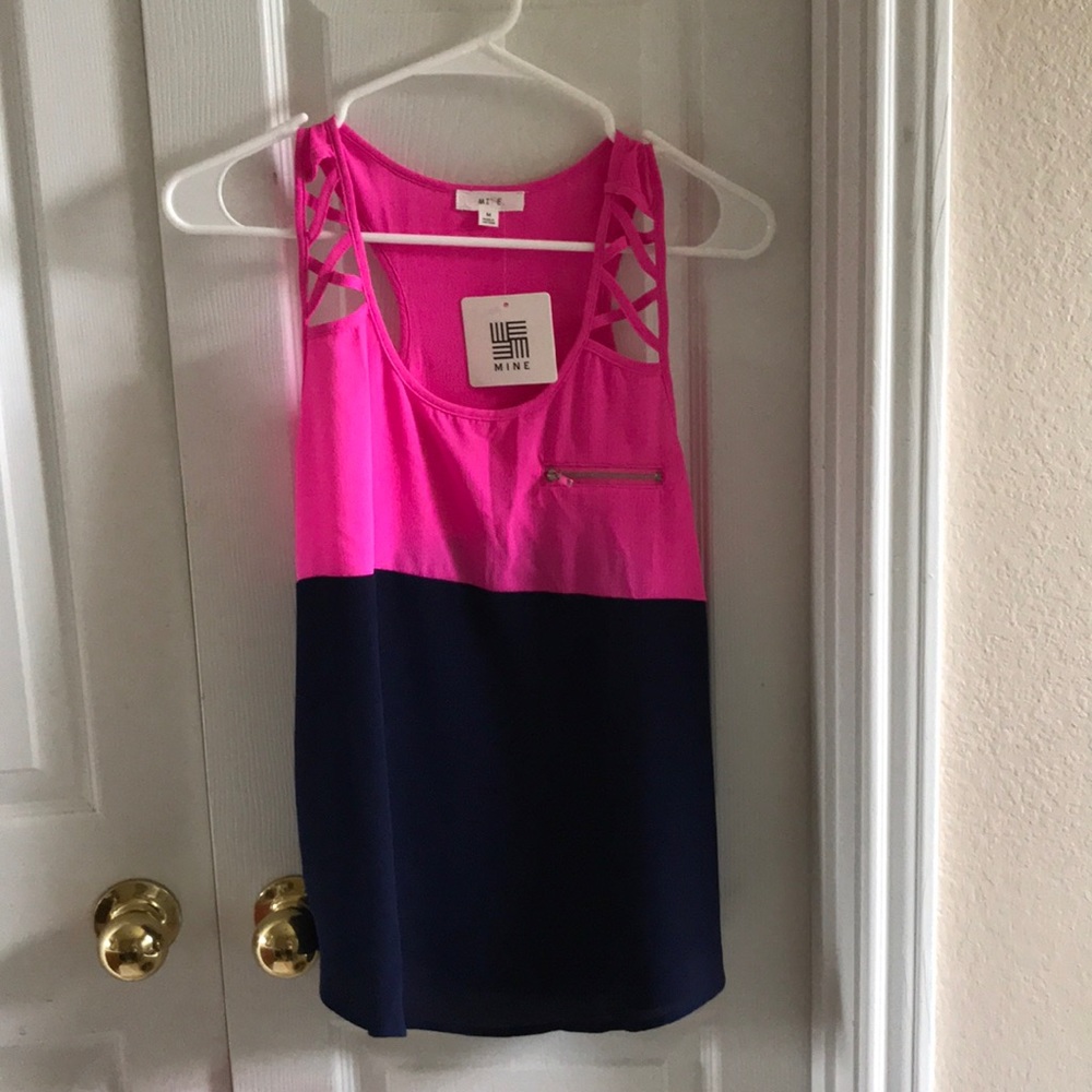 Pink and navy with cross cross shoulder cutout